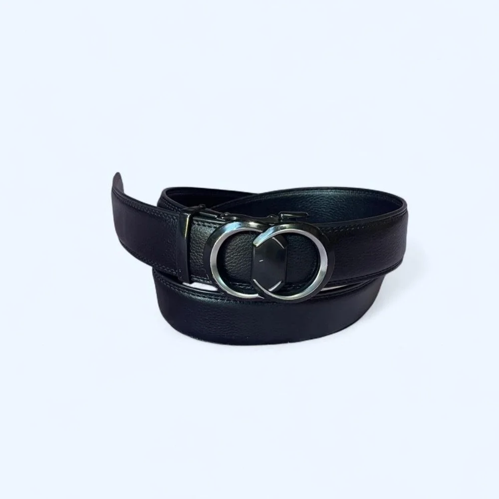 Black leather‎ automatic belt with silver buckle 45